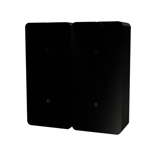 Imagem de duas buttonboxes da linha JJB-Slim montadas em um único suporte VESA 75 (de costas)